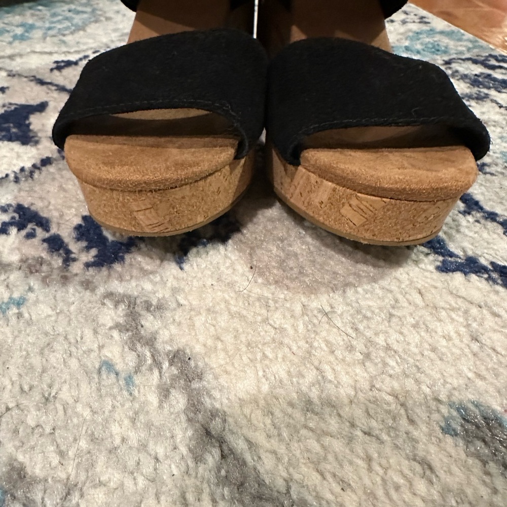 TOMS Majorca Black Suede Platform Cork Sandals - Picture 6 of 13